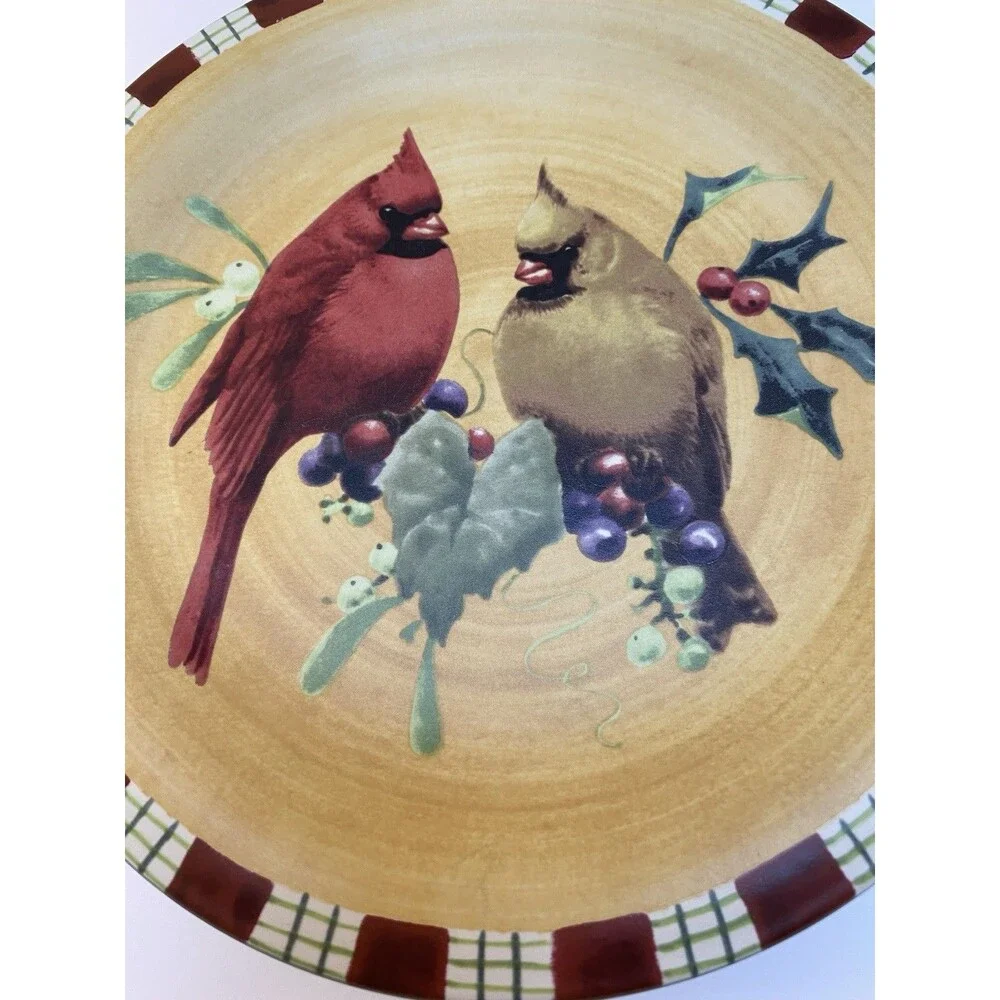 LENOX WINTER GREETINGS EVERYDAY CARDINAL SALAD PLATES CATHERINE MCCLUNG Set Of 2